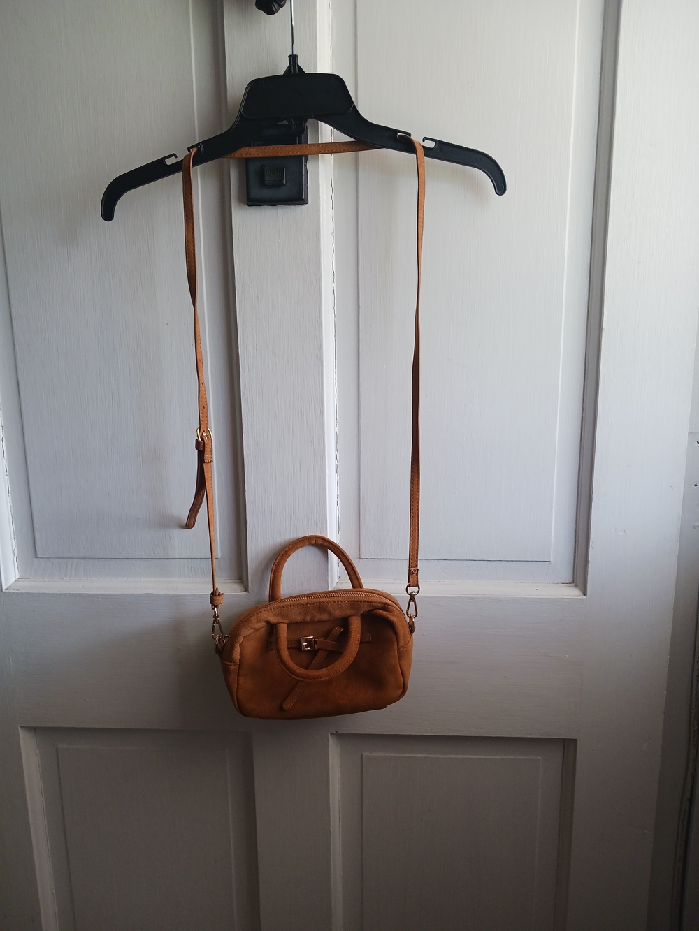 A New Day Mini Crossbody Bag with Top Handle Faux Suede Brown